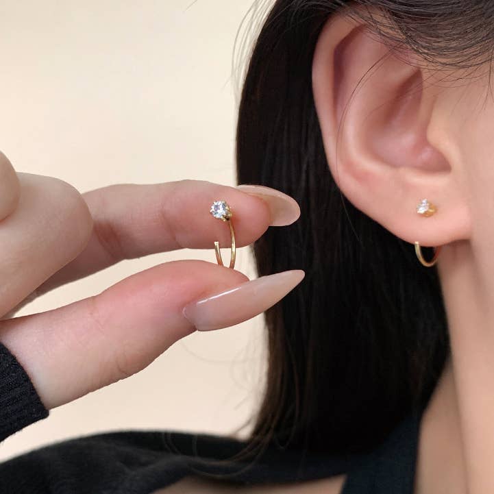Melange Blanc - 18k gold vermeil E141 huggie hoop earrings, tiny open hoops