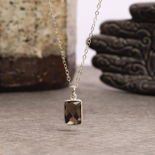 Soul & Little Rose - Smoky Quartz Pillow Shape 925 Sterling Silver Pendant Necklace