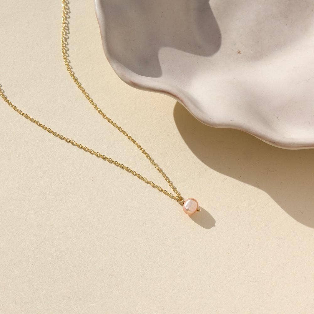 Token Jewelry - Pink Pearl Necklace in 14k Gold Fill or Sterling Silver 