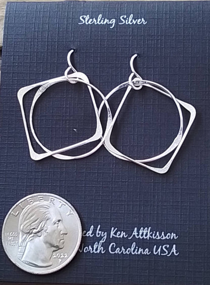 ER347 Ken’s handcrafted jewelry - Sterling Silver Large Square & Circle