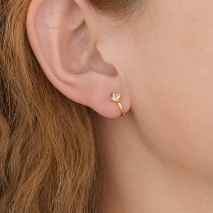 Melange Blanc - E183 huggie earring, diamond hoops, Diamond Huggie Earring