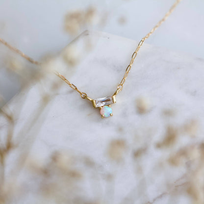 Mesa Blue - Mini CZ Opal Necklace - Gold Filled 