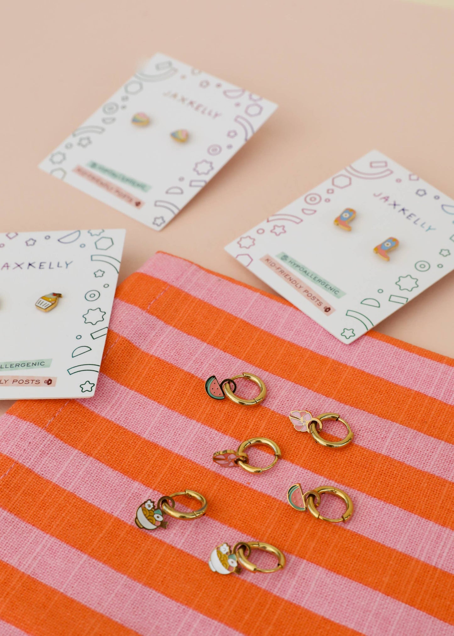 JaxKelly - Heart Enamel Flat Back Kids Earrings