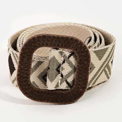 Collections by Fame Accessories - Boho Abstract Pattern Square Buckle Belt