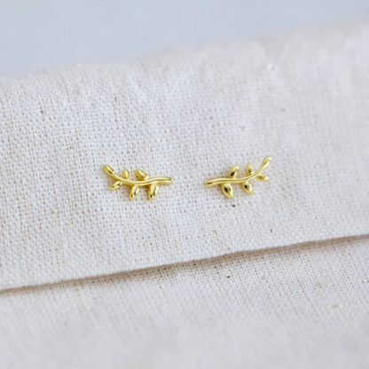 Mesa Blue - Dainty Olive Branch Earrings -Hypoallergenic, Sterling Silve