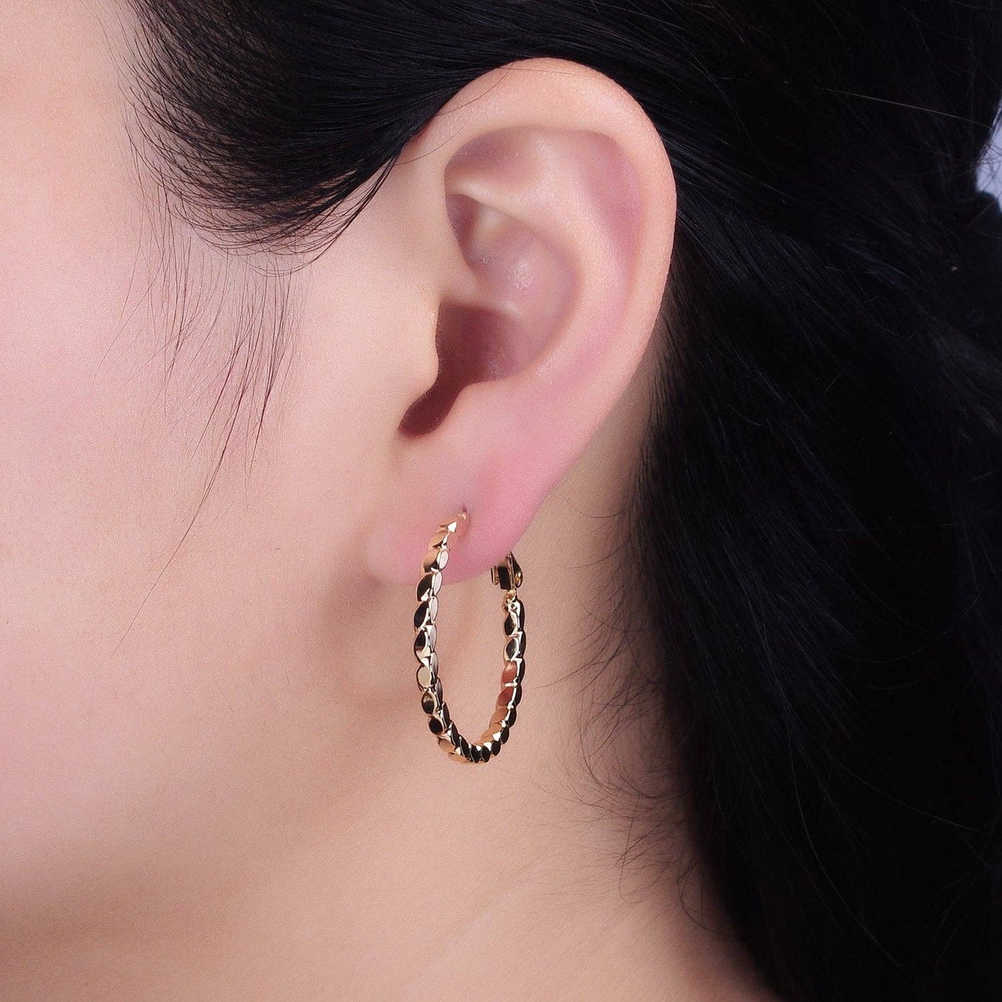 Aim Eternal - Gold Filled 30mm Geometric Oval Lined Hinge Hoop Earrings