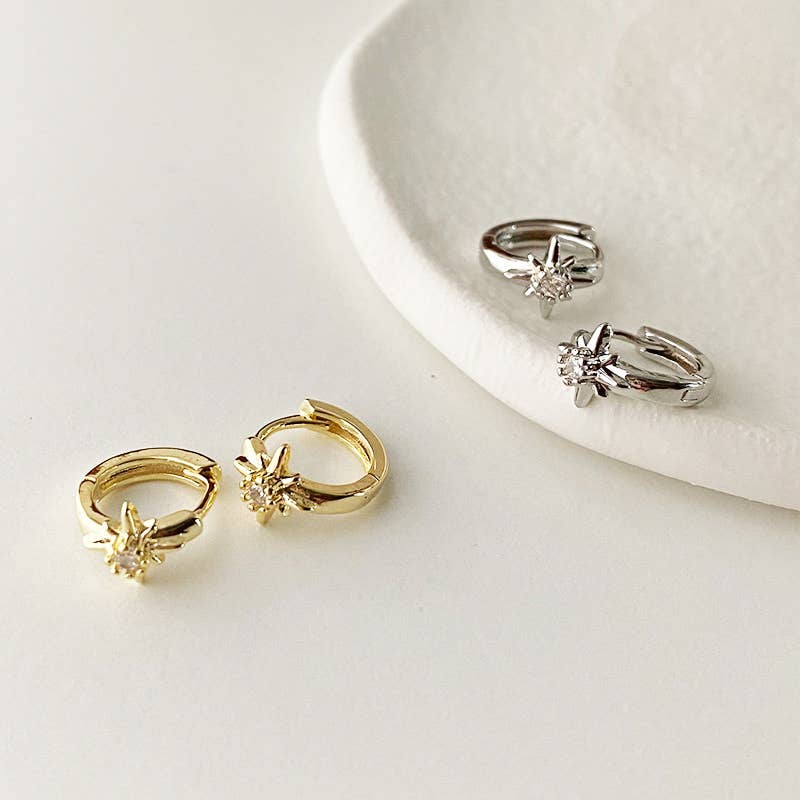 Melange Blanc - E168 star huggie earring, star huggies, star hoop, starburst