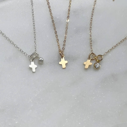 Sela+Sage - Tiny Religious Necklace, Christian Cross