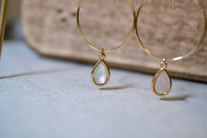 Sela+Sage - Large Circle Earring with Creamy Iridescent Mother of Pearl