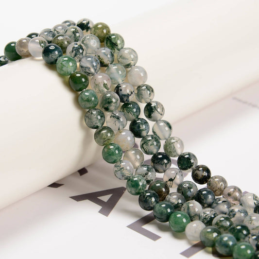 CRCBEADS - Green Moss Agate Smooth Round Beads 4mm 6mm 8mm 10mm Approx 15.5" Strand