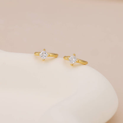 Melange Blanc - E183 huggie earring, diamond hoops, Diamond Huggie Earring