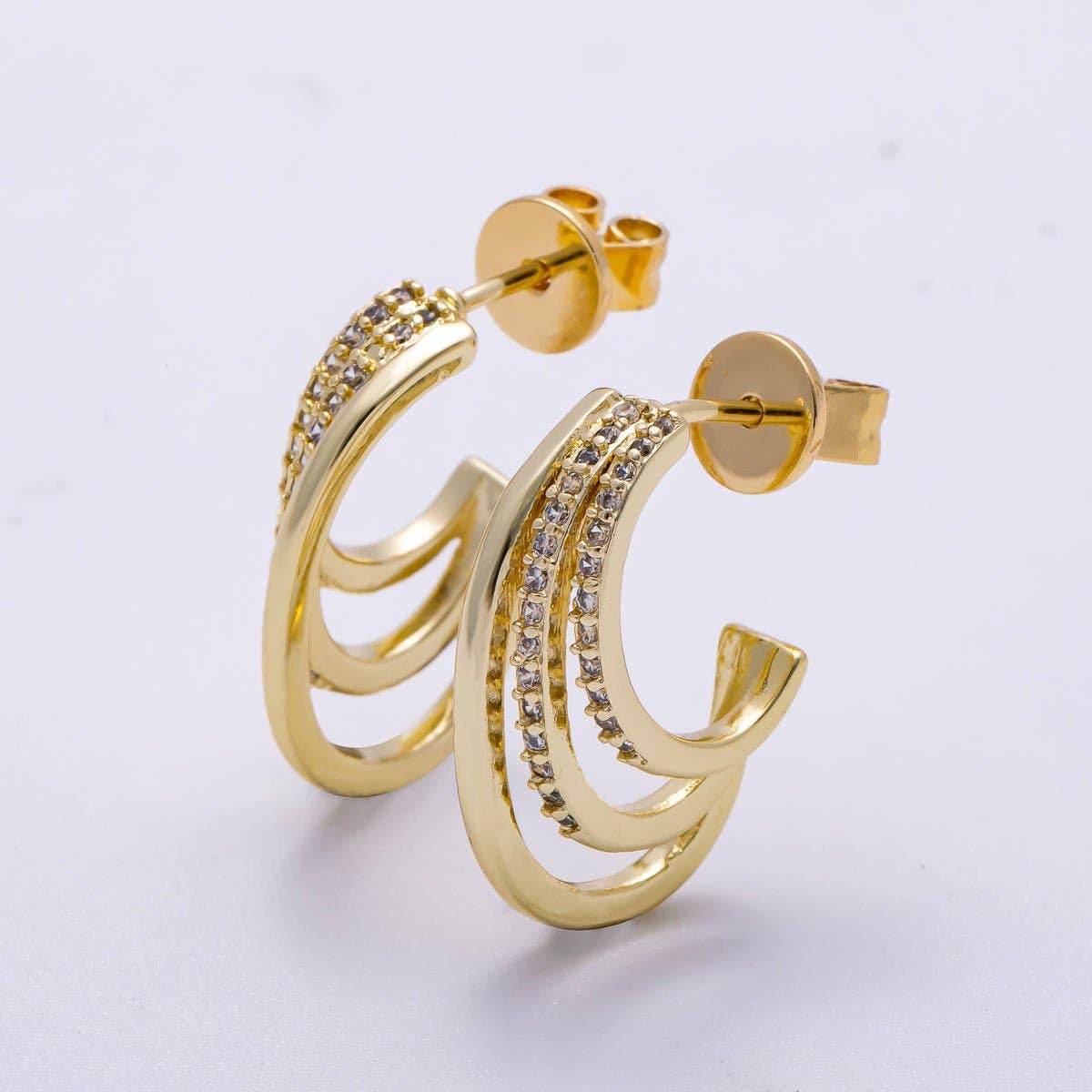 Aim Eternal - 16K Gold Filled 21mm Micro Paved CZ Claw J-Shaped Hoop Earrings in Gold & Silver | Earrings-00337 Earrings-00338