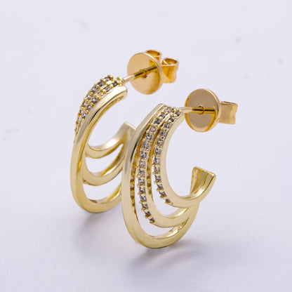 Aim Eternal - 16K Gold Filled 21mm Micro Paved CZ Claw J-Shaped Hoop Earrings in Gold & Silver | Earrings-00337 Earrings-00338