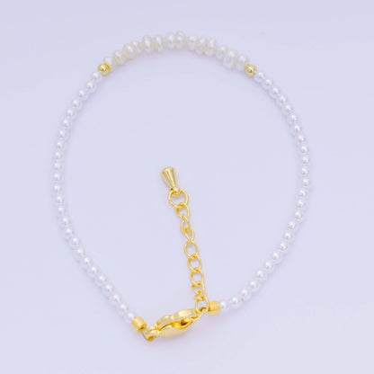 Aim Eternal - 24K Gold Filled Shell Pearl Multifaceted Natural Gemstone Bead 6.69 Inch Bracelet w. Extender | WA-03695 ~ WA-03717