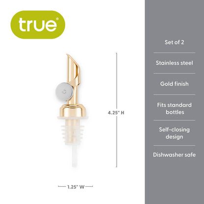 TRUE - Glide Gold-Finish Weighted Bottle Pourers - Set of 2