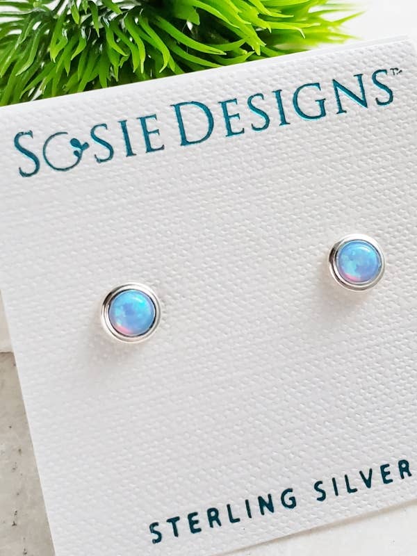 SD102 Sosie Designs - Silver Fire Opal Bezel Studs - Azure Blue