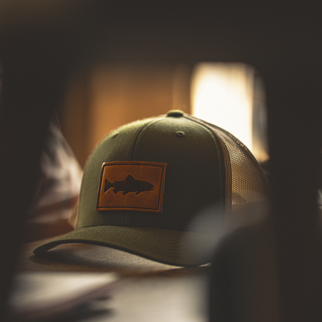Range Leather Co. - Trout Hat - Leather Patch Trucker Cap