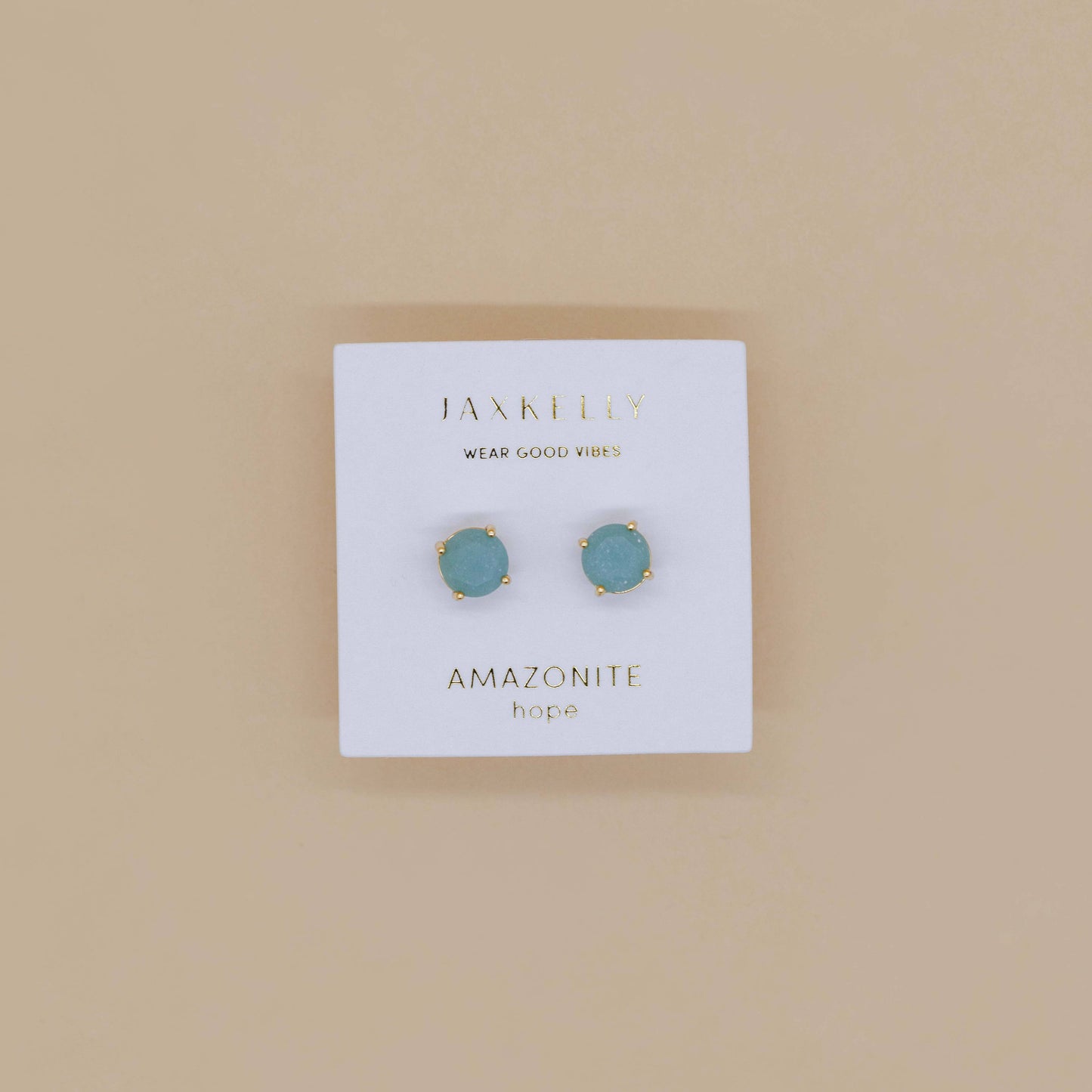 JaxKelly - Round - Amazonite Gemstone - Gold Earrings