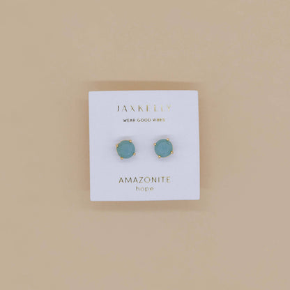 JaxKelly - Round - Amazonite Gemstone - Gold Earrings