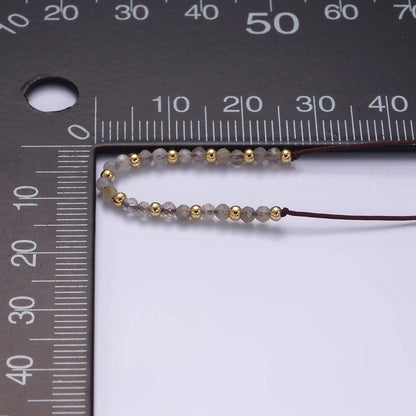 Aim Eternal - 14K Gold Filled Gray Jasper Multifaceted Brown Rope Adjustable Friendship Bracelet | WA-2178 ~ WA-2180