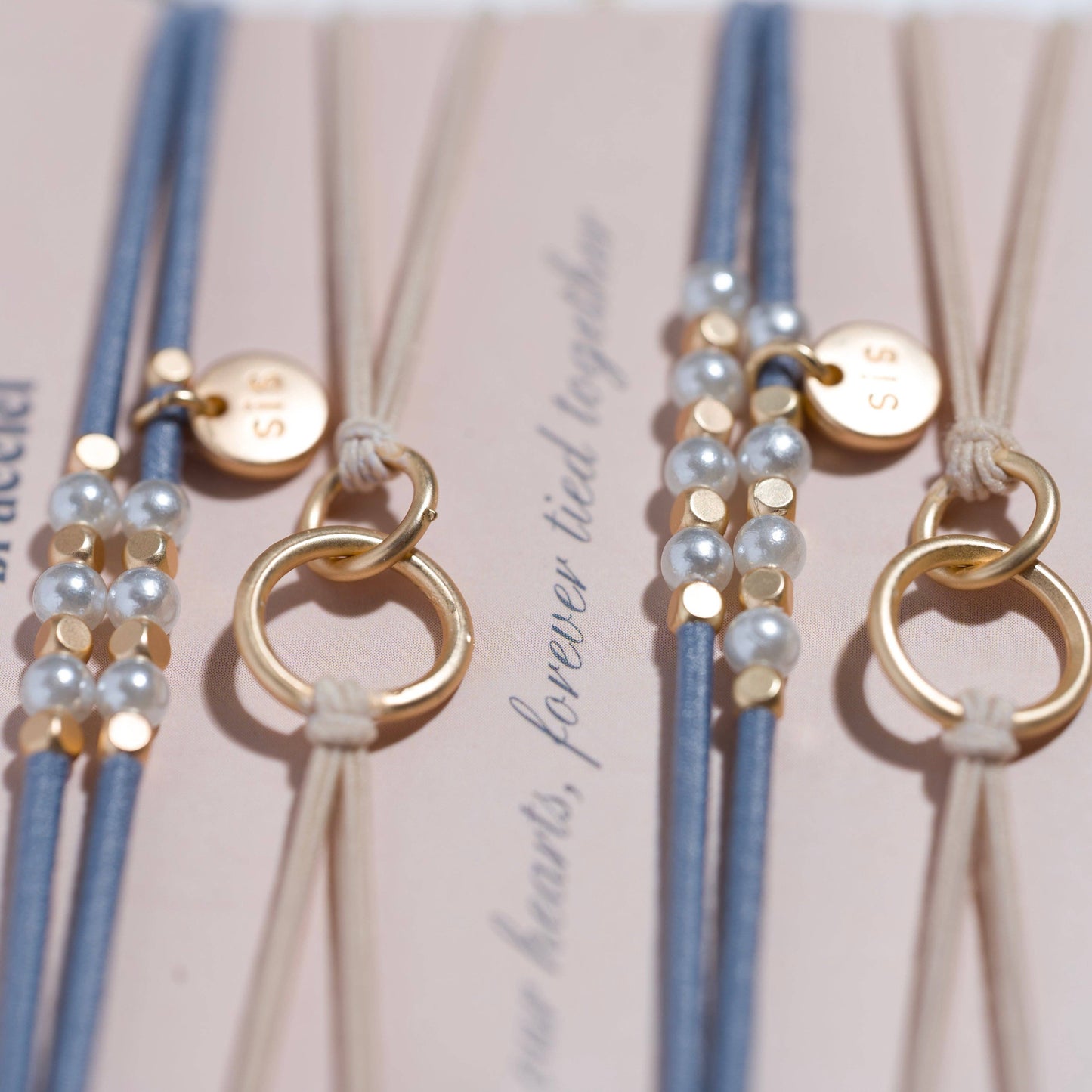 K'lani hair tie bracelets - "Sisters" Gold & Pearl Shareable Hair Tie Bracelet Set