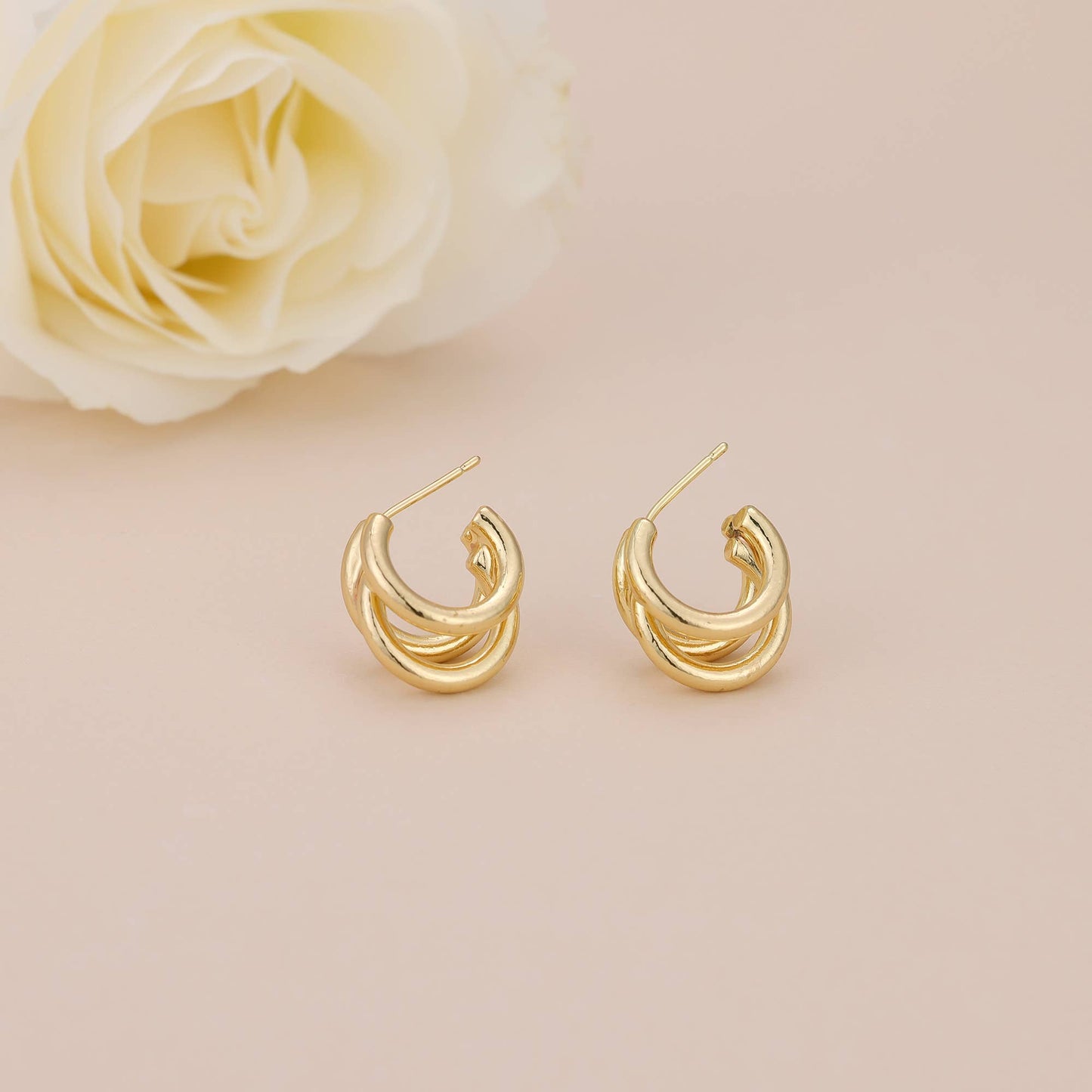 Melange Blanc - E117 triple hoop earrings, gold hoops, hoop earrings
