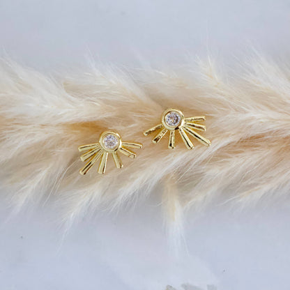 Mesa Blue - CZ Starburst Stud Earrings - Gold Plated Sterling Silver