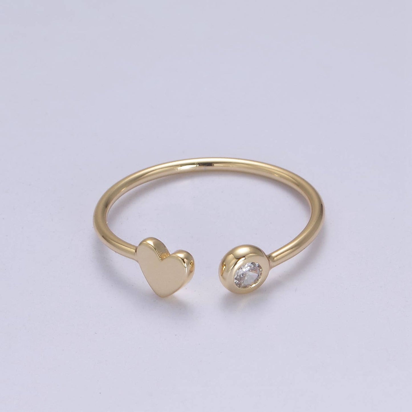 Aim Eternal - Simple Minimalist Heart & CZ Stone Adjustable Open Ring