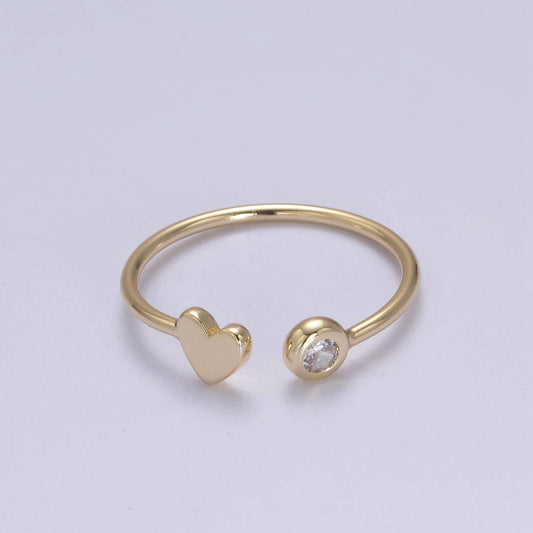 Aim Eternal - Simple Minimalist Heart & CZ Stone Adjustable Open Ring