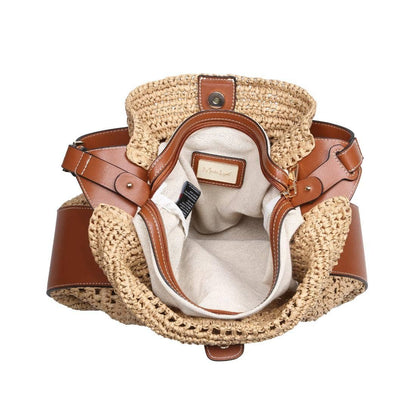 MiMi Wholesale - 36007ML 2 in 1 Savannah Straw Hobo Tote Bag With Pouch