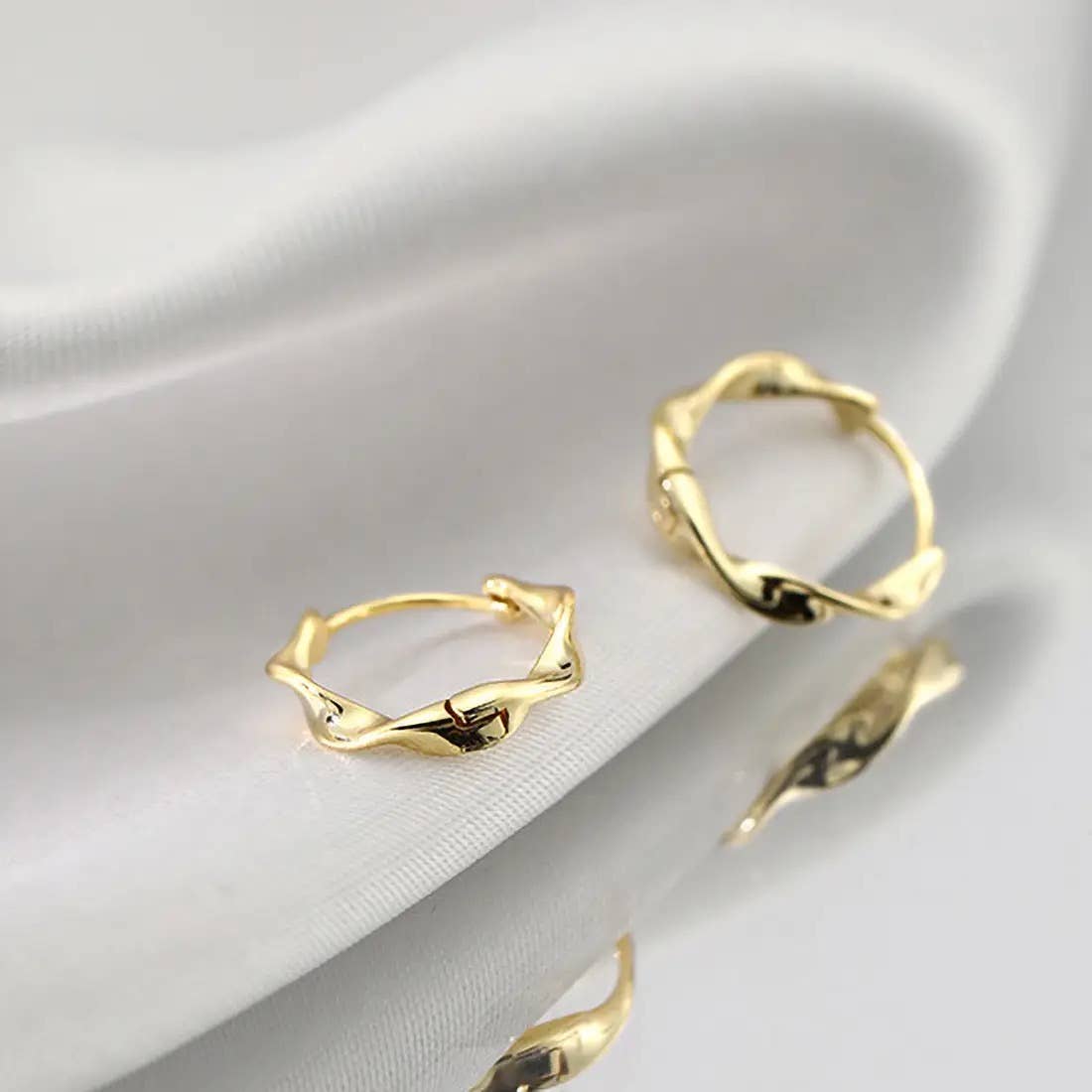 Melange Blanc - Ariel twisted huggie hoop earrings, twist hoop earrings