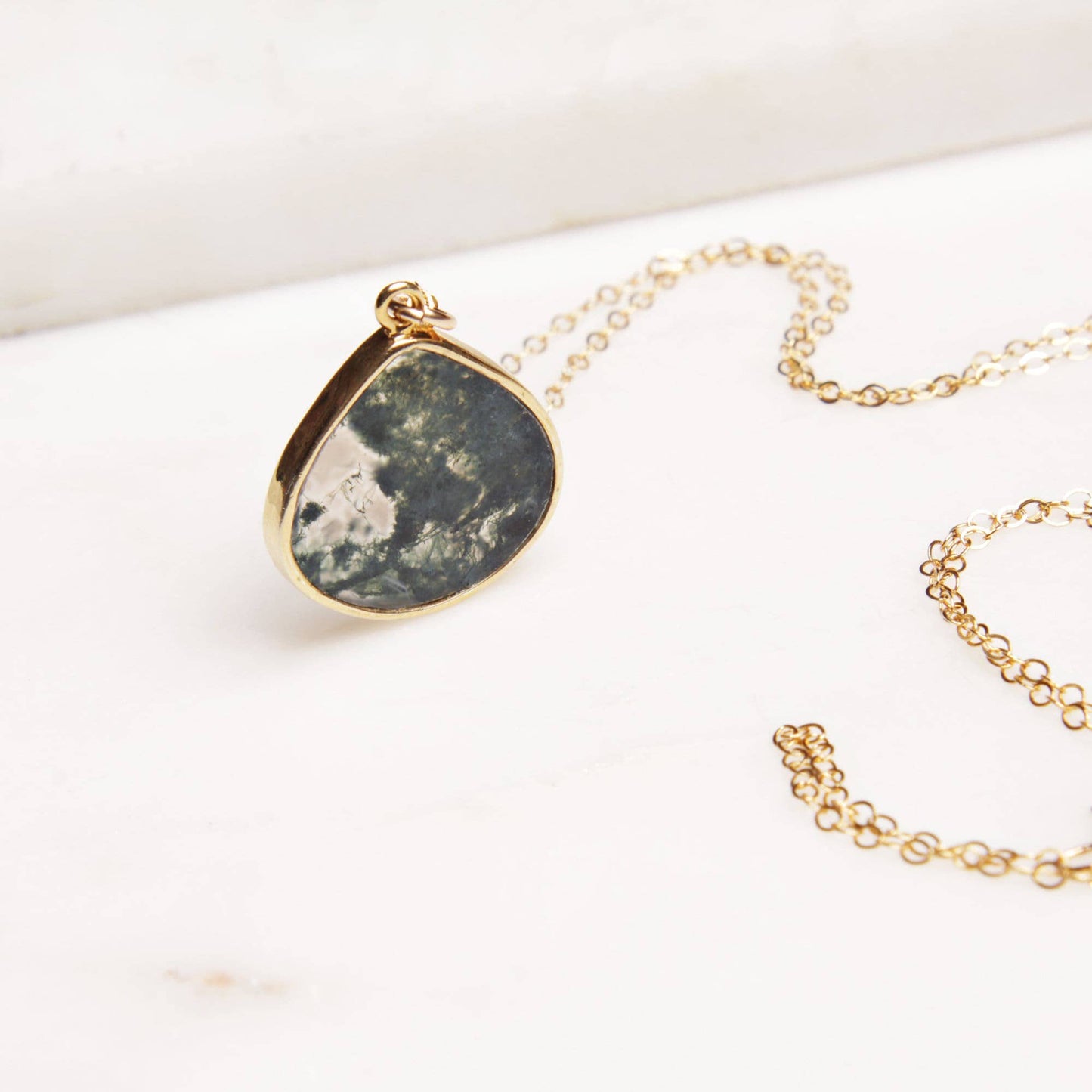 Soul & Little Rose - Moss Agate Large Drop Gold Pendant Necklace