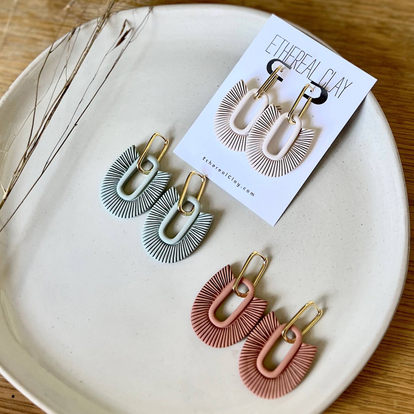 Ethereal Clay - Rectangle Huggie Boho Clay Earrings 