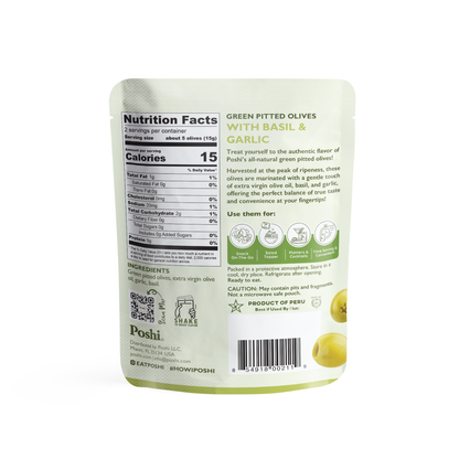 POSHI - Poshi Snack -  Basil & Garlic Pitted Green Olives 1.1oz/10ct
