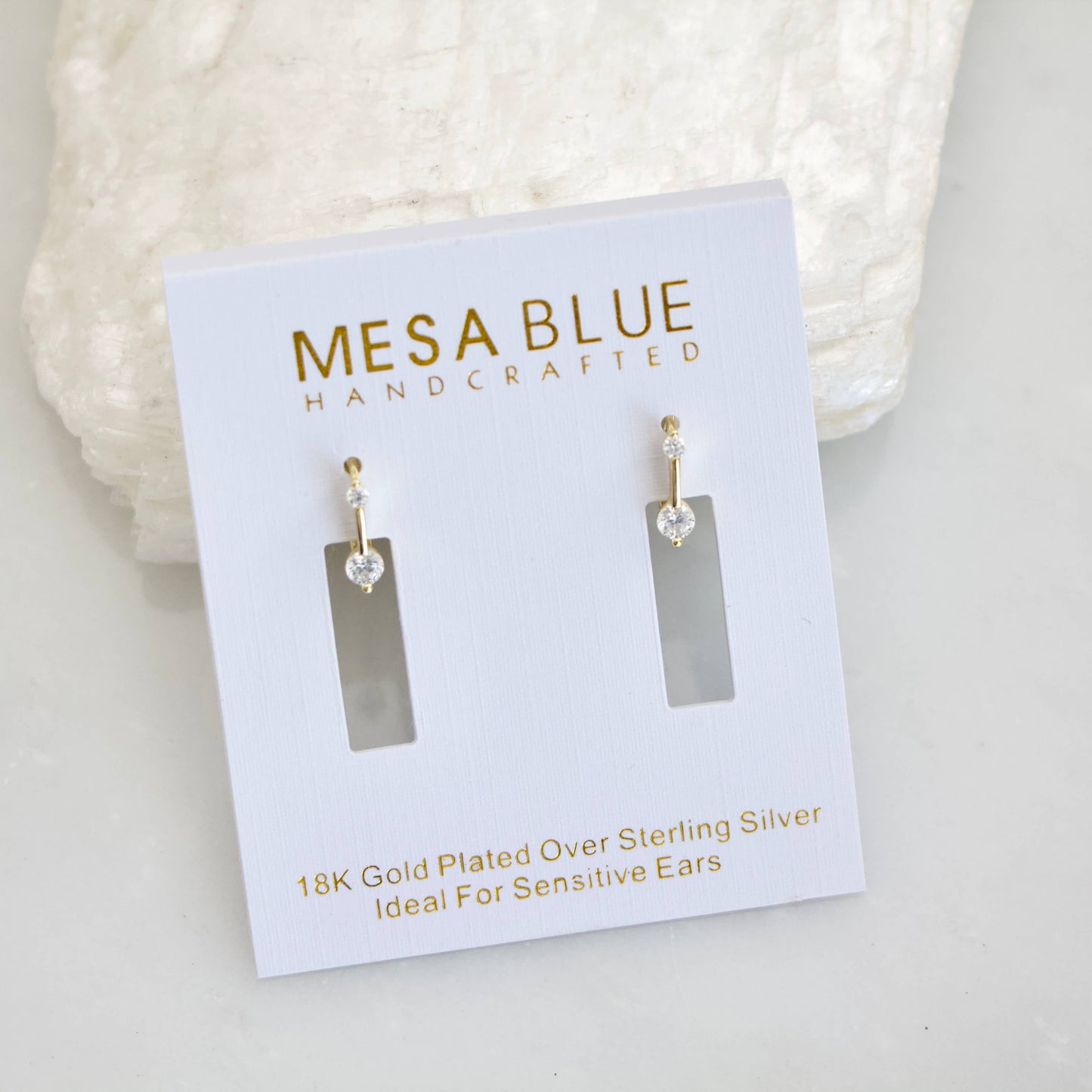Mesa Blue - Zircon Pen Huggie Hoop Earrings -Hypoallergenic, Sterling Si
