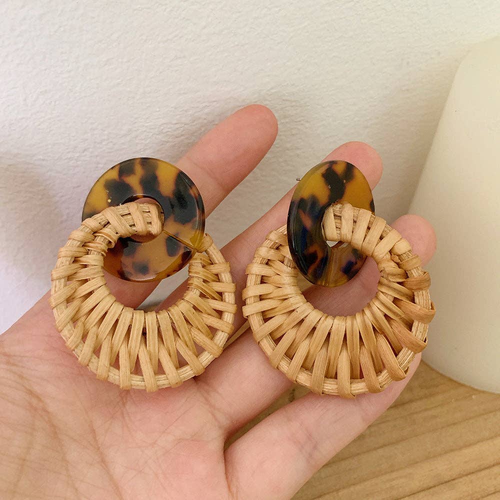 Dipped Shop - Leopard Round Rattan Acrylic Drop Earrings DPJE1714