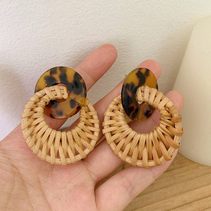 Dipped Shop - Leopard Round Rattan Acrylic Drop Earrings DPJE1714