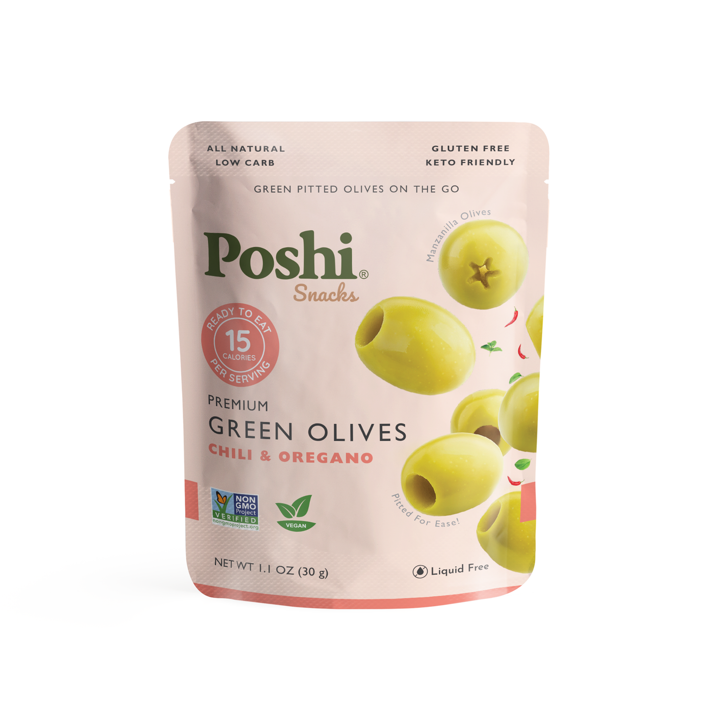 POSHI - Poshi Snack - Chili & Oregano Pitted Green Olives 1.1oz/10ct