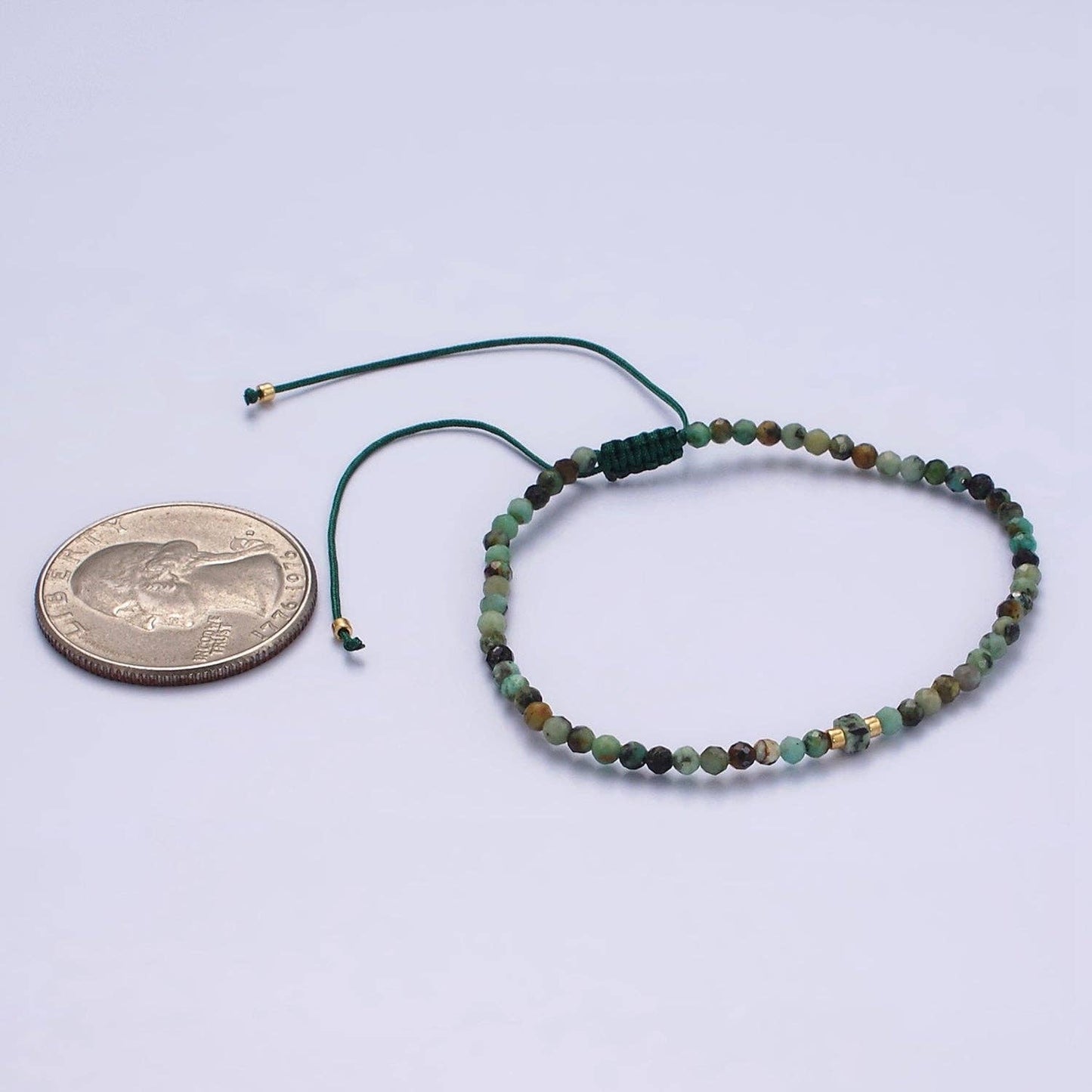 Aim Eternal - 14K Gold Filled Moss Agate Multifaceted Green Rope Adjustable Friendship Bracelet | WA-2174 ~ WA-2176