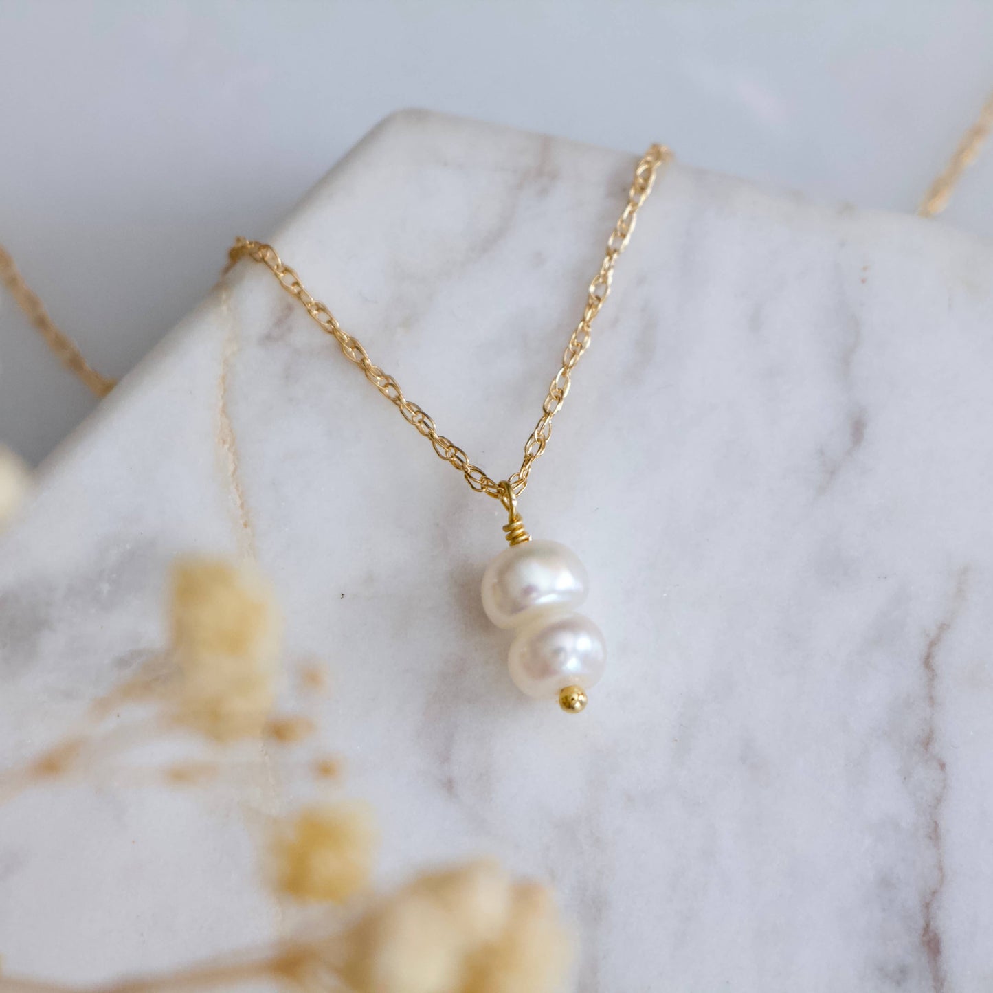 Mesa Blue - Mini Pearl Drop Necklace - Gold Filled