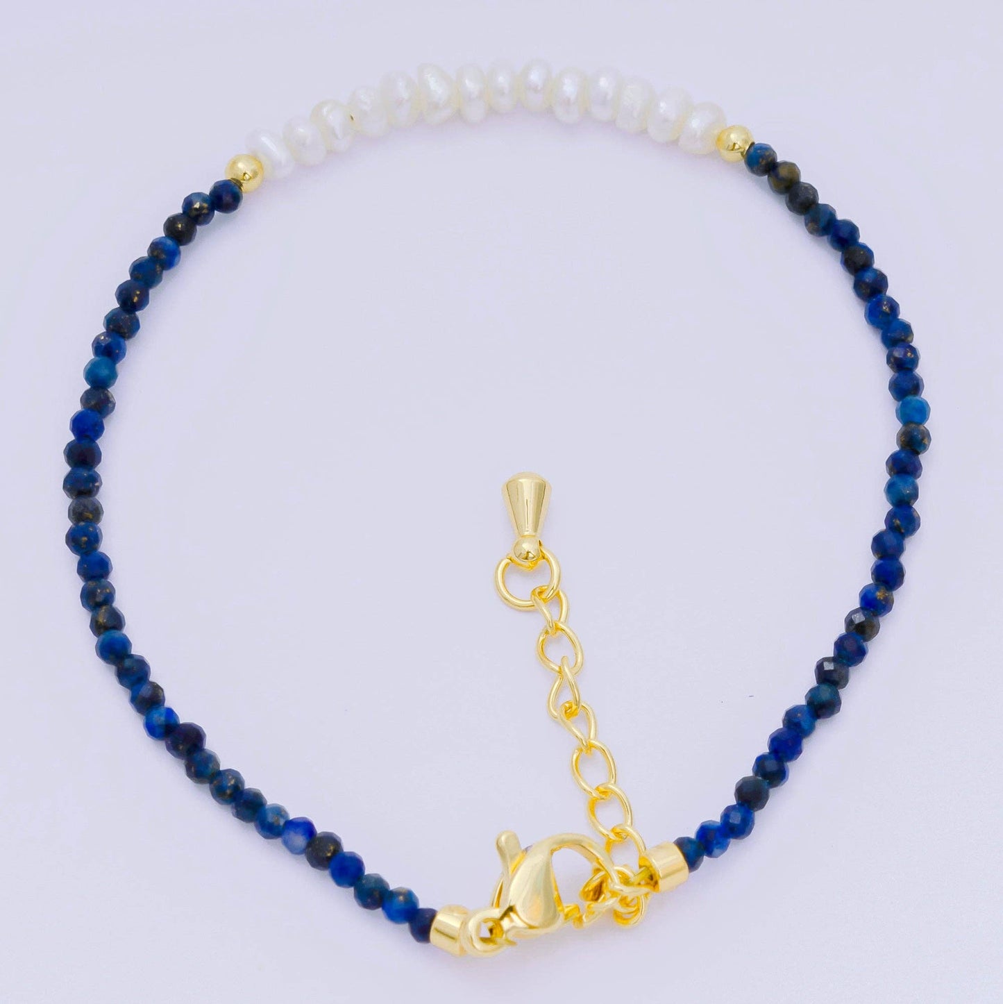Aim Eternal - 24K Gold Filled Shell Pearl Multifaceted Natural Gemstone Bead 6.69 Inch Bracelet w. Extender | WA-03695 ~ WA-03717