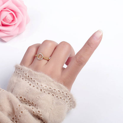 Aim Eternal - Micro Pave Geometric Round Shape Gold Open Ring O2071