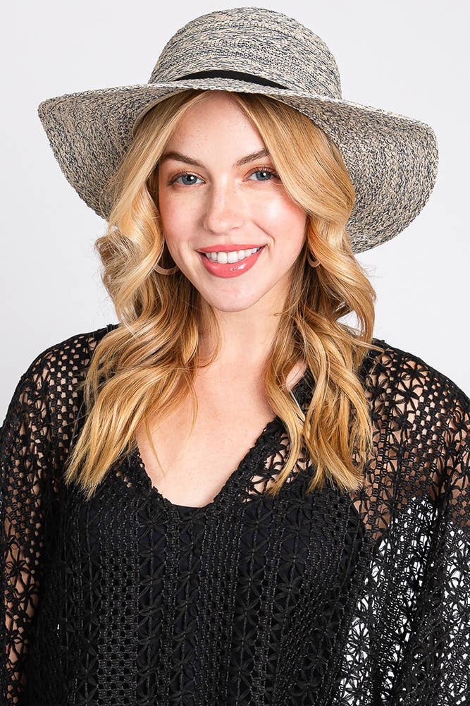 Hana - Suede Band Mixed Braid Packable Sun Hat