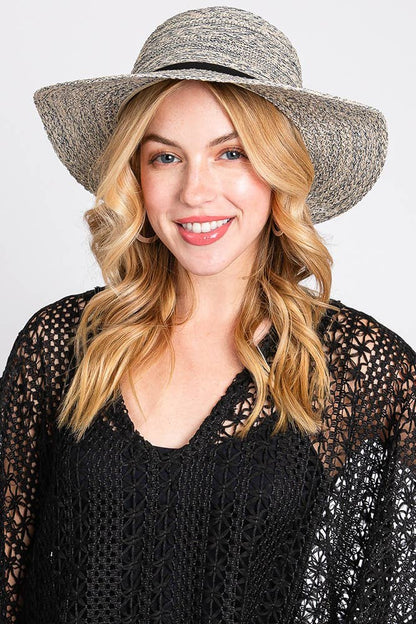 Hana - Suede Band Mixed Braid Packable Sun Hat