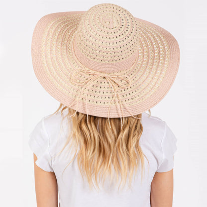 Hana - Striped Pattern Wide Brim Summer Floppy Sun Hat