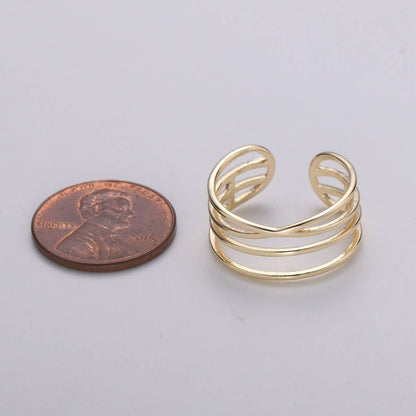 Aim Eternal - Gold Vermeil Layered Ring | Triple Band Stackable Ring |  Dainty Ring Minimalist Jewelry Trendy Midriff or Pinkie Everyday Ring Open Ring R-125