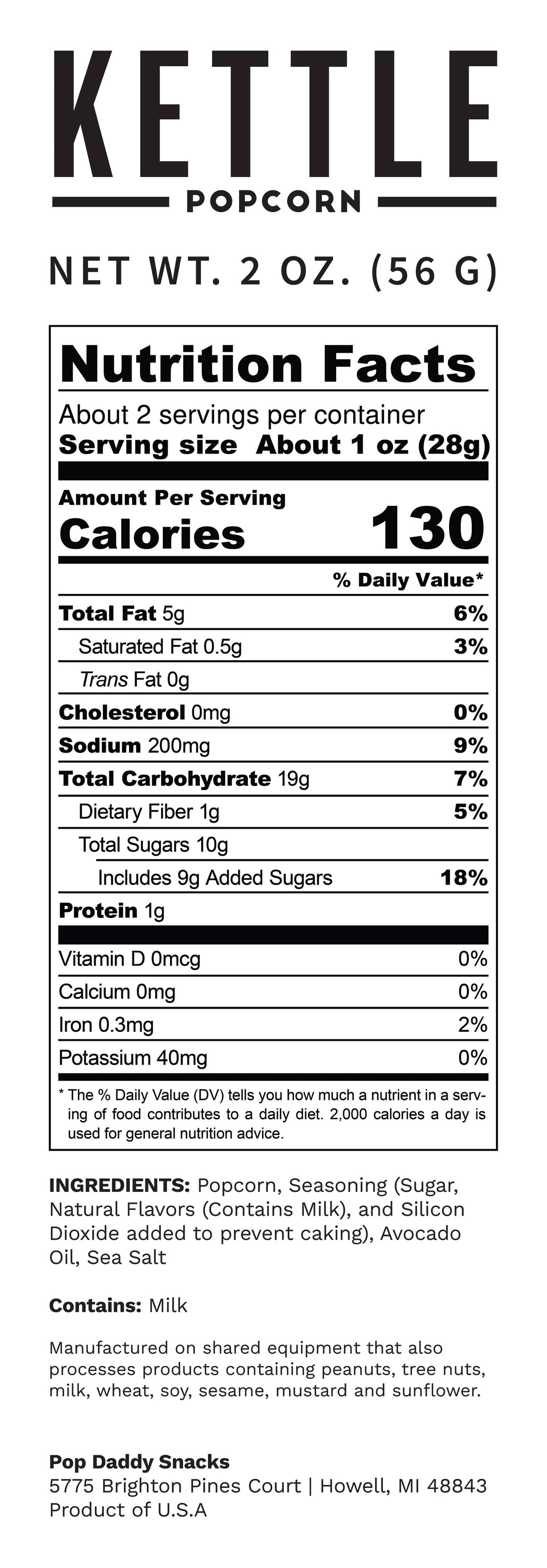 Pop Daddy Snacks - Flavored Popcorn - 2oz - Kettle Corn