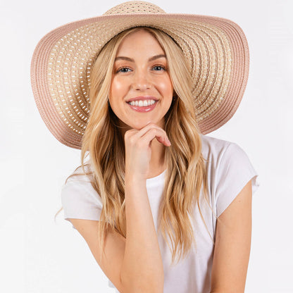 Hana - Striped Pattern Wide Brim Summer Floppy Sun Hat