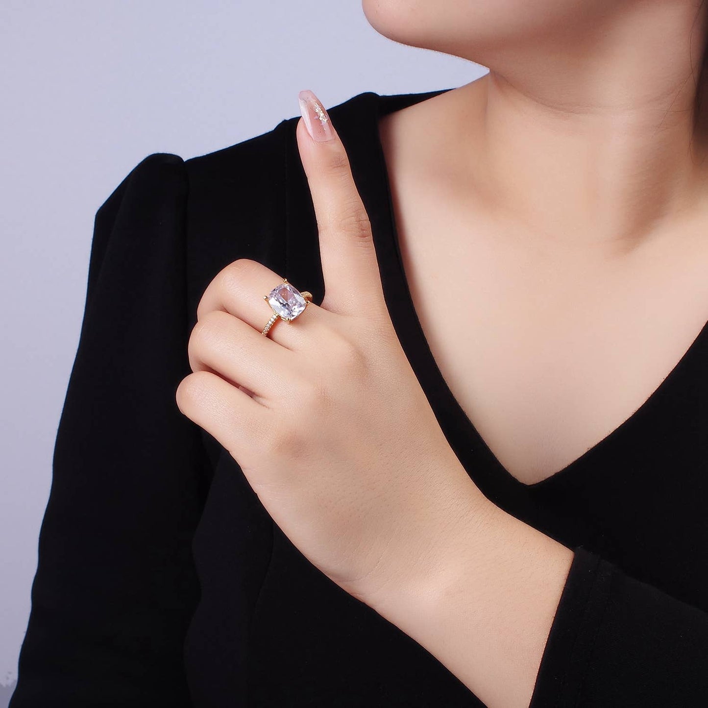 Aim Eternal - 14K Gold Filled Clear Oval CZ Micro Paved Solitaire Ring