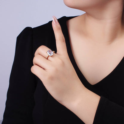 Aim Eternal - 14K Gold Filled Clear Oval CZ Micro Paved Solitaire Ring